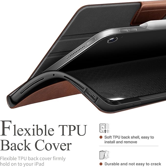 auaua Case for iPad Air 11 Inch M3/M2 (2025/2024), iPad Air 5th/4th Generation (2022/2020), with Pencil Holder and Pocket, Typing Angle Muti-Stand Magnetic Closure Auto Sleep/Wake (Brown)