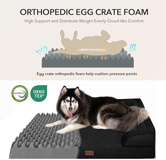 Casa Paw Orthopedic XXL Dog Beds, Waterproof Memory Foam Big Pet Bed for Extra Large Sized Dogs 53x42Inch, Non-Slip Bottom and Egg-Crate Foam Dog Couch Bed with Washable Removable Cover, Black