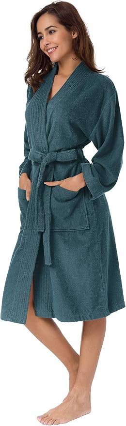 SIORO Women Terry Cloth Bath Robes with Pockets, Soft Long Cotton plush Kimono Wrap Bathrobe, Spa, Fuzzy Female nightgrown