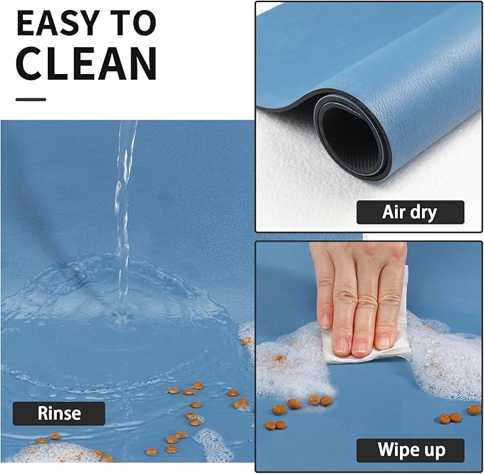 HotLive Dog Food Mat - Absorbent Cat Mat for Food and Water, No Stains Pet Feeding Bowl Mat, Easy to Clean Pet Placemats, Quick Dry Dog Water Dispenser Mat for Messy Drinkers | Blue 24"x36"