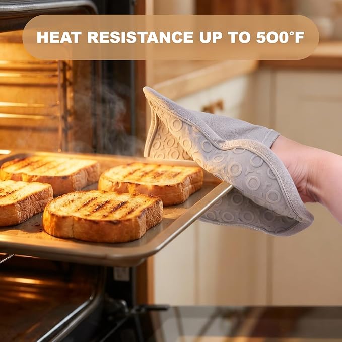 Pot Holders and Oven Mitts for Kitchen Heat Resistant Hot Mitts Pads Silicone Anti-scalding Cooking, Baking Black 2Pack