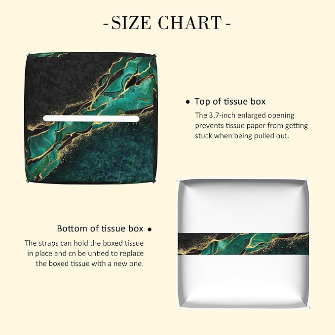 POIUBLE Green and Gold Marble Tissue Box Cover Leather Tissue Box Holder Square Facial Paper Organizer Dispenser for Bathroom Kitchen Bedroom Vanity Countertop Night Stands