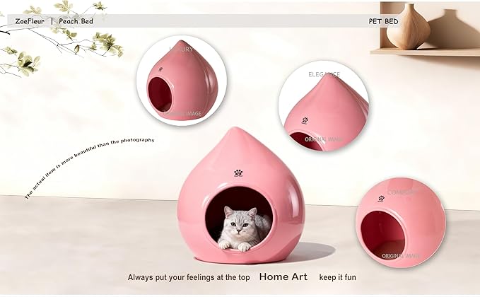 ZoeFleur Peach-Shaped & Pet Bed - Pet-Safe Rounded Eco-Resin Design, Space-Saving Home Ornaments(A-Pink)