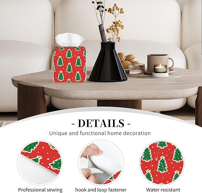 POIUBLE Christmas Trees Tissue Box Cover Leather Tissue Box Holder Square Facial Paper Organizer Dispenser for Bathroom Kitchen Bedroom Vanity Countertop Night Stands