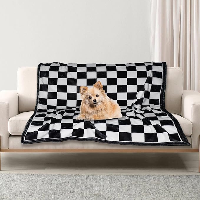 Gowyeg Dog Blanket for Puppy Accesssories Boy, 43"x30" Dog Stuff for Small Kitten Indoor Cats, Washable Soft Puppy Essentials Supplies,Black White