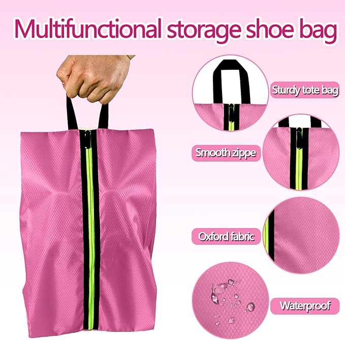 Eopres Shoe Bags for Travel - Set of 3 Pack Large Capacity Oxford Fabric Shoe Bags, Multi-Functional Dust-Proof and Waterproof Men & Women Travel Shoe Bag (Pink)
