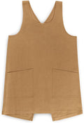 Solino Home Cross Back Linen Apron with Pockets for Gardening, Kitchen - Tobacco Brown Pinafore Smock Apron 100% Pure Linen for Men & Women - Handcrafted from European Flax