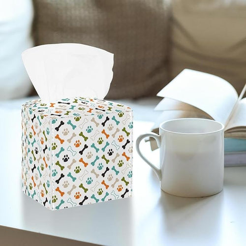 2 Pack Colored Dog Cat Paw Footprint and Bones Tissue Box Cover - Tissue Box Holder, Decorative Tissue Box for Vanity Toilet Tank Dresser Night Stand Table Countertop Office Car