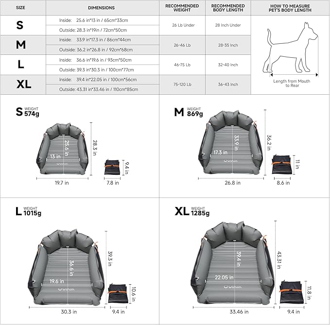 outask Inflatable Outdoor Dog Bed Waterproof,Portable Camping Cot for Large Dogs,Cooling Pet Bed with TPU Fabric Chew Proof Crate Bed Washable (Small)