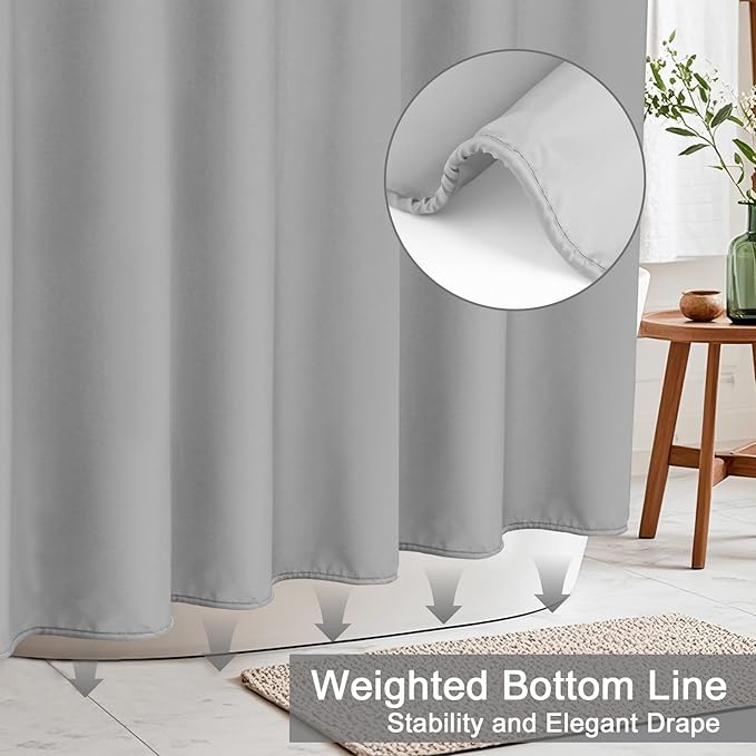 AooHome 96 inch Extra Long Shower Curtain Liner, Polyester Bathroom Curtain for Hotel with Hooks, Waterproof, Weighted Hem, Light Gray, 72 Width x 96 Height inch
