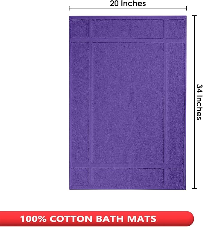 Ample Decor 100% Cotton Bath Mats 34 x 20 Inches, Quick Dry, 1350 GSM Banded Border Shower Bathroom Floor Mat, Not Bathroom Rug - Purple, 2 Pack