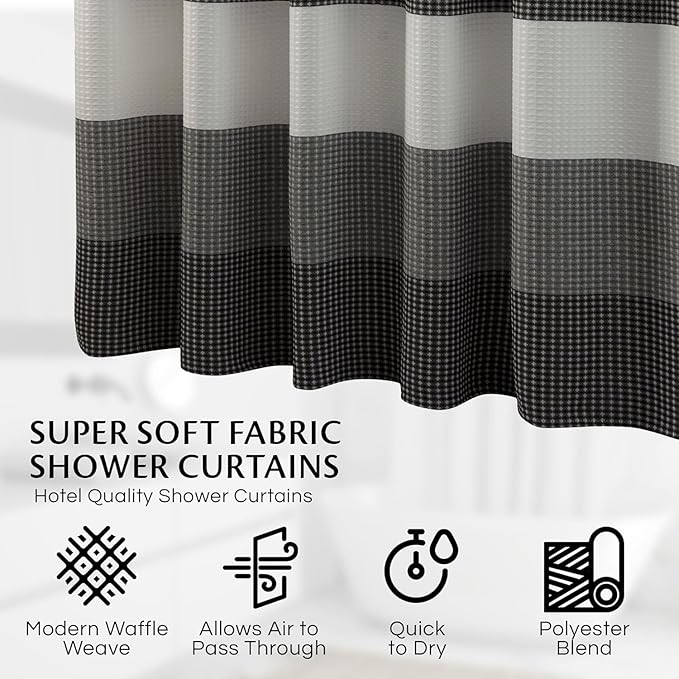 Dainty Home | Black Ombre Waffle Weave Shower Curtain - 70" x 72" - Water Resistant Polyester Blend Fabric Shower Curtain - The Best Gradient Design Washable Waffle Shower Curtain
