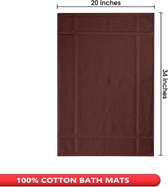 Ample Decor 100% Cotton Bath Mats 34 x 20 Inches, Quick Dry, 1350 GSM Banded Border Shower Bathroom Floor Mat, Not Bathroom Rug - Brown, Pack of 6