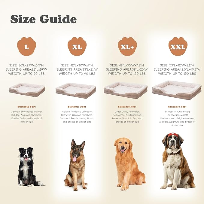 PetFun XXL Orthopedic Dog Beds Large Sized Dog - Washable Large Dog Cat Bed Waterproof, Comfort Dogs Couch Sofa with Washable Removable Cover, Pet Bed with Nonskid Bottom, Beige, 53"