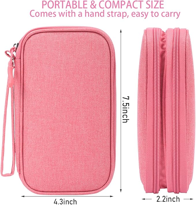 CAAORDKSO Travel Electronics Organizer, Waterproof Cable Organizer Bag, Accessories Storage Case Pouch for Cable, Cord, Charger, Phone, Power Bank, Earphone (Dark Pink, Medium)