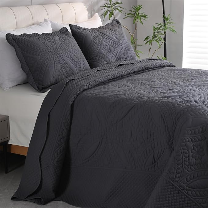 Cmfshape Oversize King Bedspread 120"x120",3 Piece California King Quilt,Lightweight Grey Quilt Set for All Season,Modern Coin Pattern Bedding Set