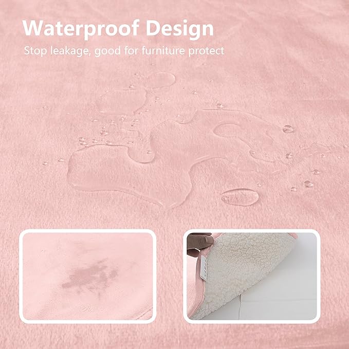 Bigbeer Waterproof Dog Blankets for Large Dogs, Washable Pet Blanket for Indoor Cats, Plush Sherpa Puppy Throw Furniture Protector for Bed Couch Sofa(40"x50",L,Pink)