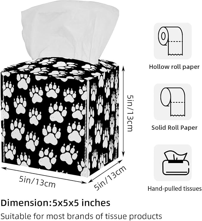 2 Pack Chalk Dog paw Print Tissue Box Holder on Table and Barth Room