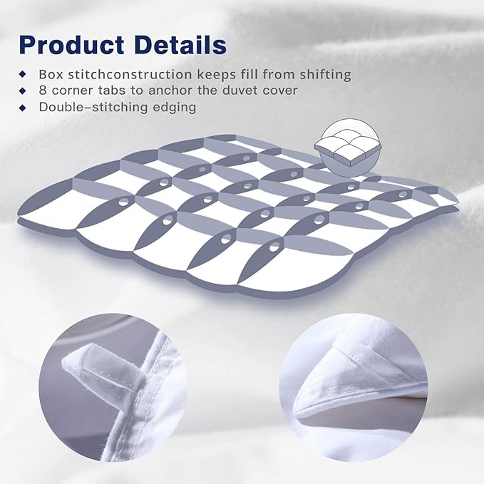 Globon Goose Down Comforter King Size,800 Fill Power All Seasons Luxury Duvet Insert, Ultra Soft 420 Thread Count Noiseless Shell, Medium Weight with 8 Corner Tabs, White