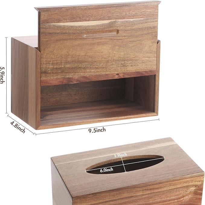 Reviaras Wooden Tissue Box Cover, Tissue Box Holder with Slide-Out Bottom, (Acacia) (Acacia-Rectangle)