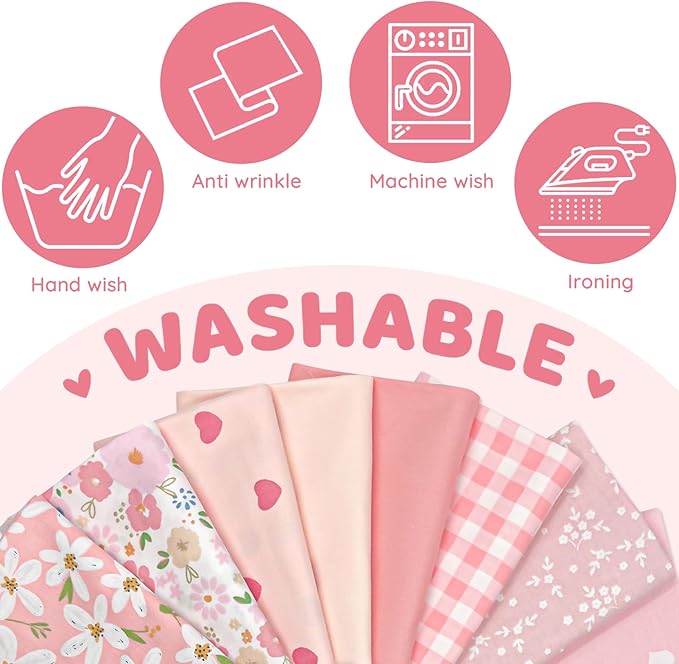 Aubliss 8pcs Fat Quarter Fabric Bundles (100% Cotton - 20'' x 20'') Quilting Cotton Craft Fabric Pre-Cut Squares Sheets for Patchwork Sewing Quilting Crafting(Sweet Pink)