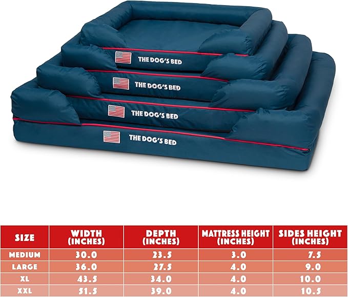 The Dog’s Bed, XXL Blue Oxford with Red Trim USA Flag Dog Bed, Memory Foam, Pain Relief: Arthritis, Post Surgery, Lameness, Supportive, Calming, Waterproof Washable Cover, Veterinary Approved