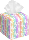 Leather Tissue Box Holder Unicorn Silhouette on Rainbow Stripes Tissue Box Cover Facial Paper Case Organizer Cube Napkin Dispenser for Bathroom Vanity Countertop Night Stand Office Car