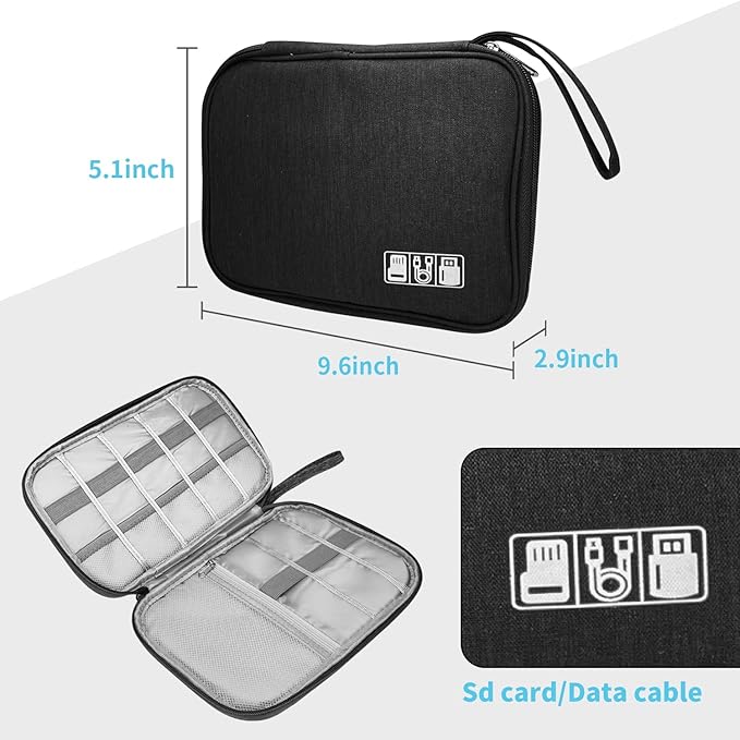 Lcsmaokin Electronics Organizer Travel Case,Electronic Accessories Storage Bag,Portable Waterproof Cable Organizer Bag,with 5 Cable Ties，for Travel,Work-Black