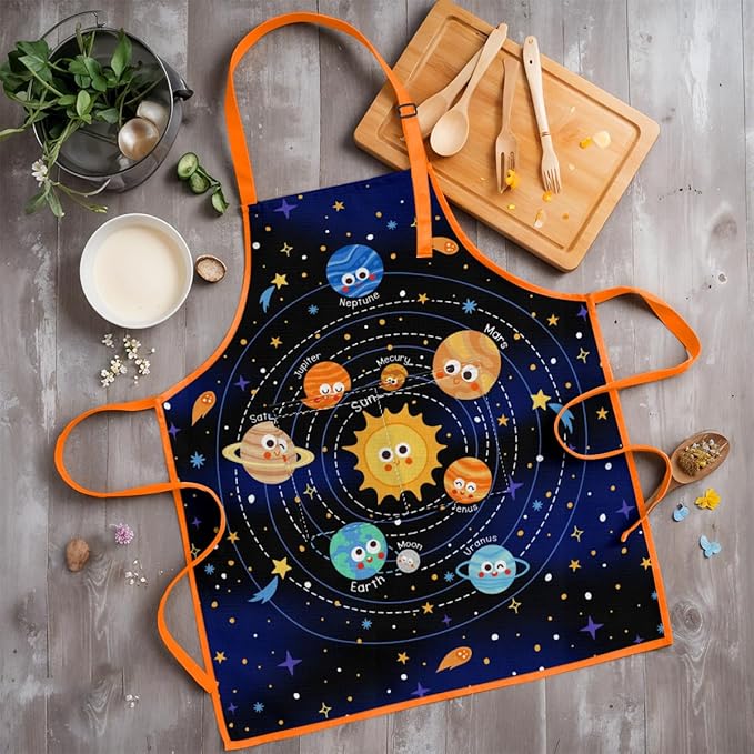 SANDJEST Kids Apron with Chefs Hat Set, Kitchen Apron Gifts
