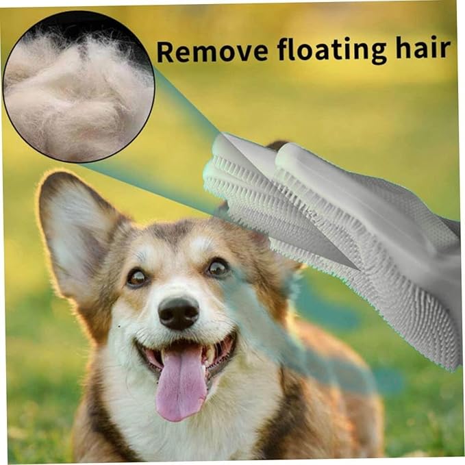 GALYNA Dog Washing Gloves, Pet Grooming Gloves with Soft Brushes, Bathing and Massaging for Dogs and Cats, Silicone Heat Resistant Cleaning Gloves with High-Density Teeth (Gray)