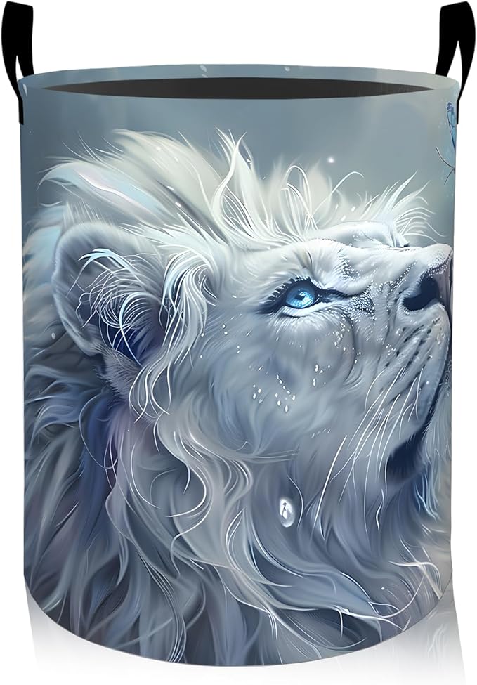 ainori Elegant Lion Laundry Basket, Oxford Cloth Fantasy Nature Dirty Clothes Collapsible Hamper for Room Decor, Butterfly Insect Print Gifts Toy Organizer 19.7 * 15.8 Inch for Bedroom Bathroom Dorm