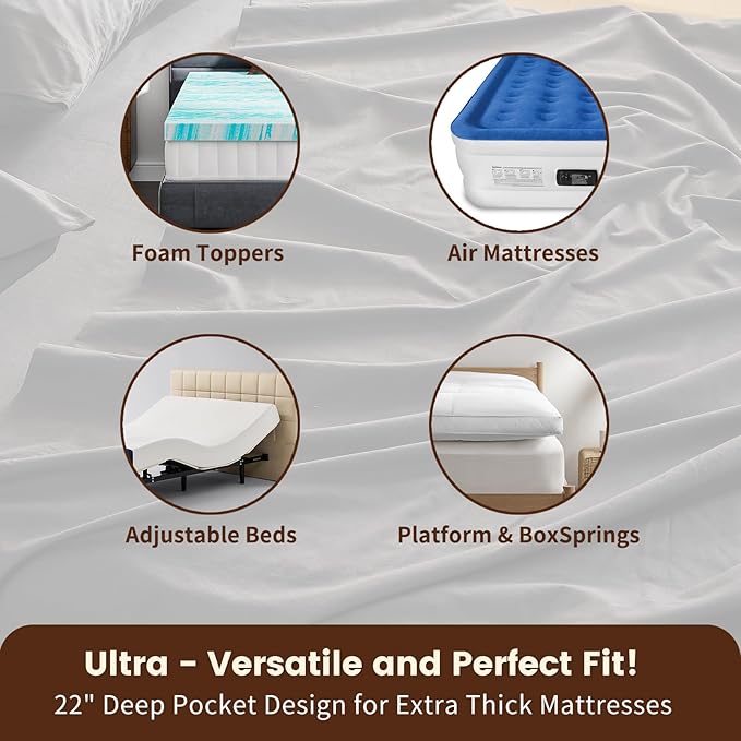 100% Linen Sheet Set Cal King Size Extra Deep Pocket Fits 18-24 Inch Mattress, Breathable & Soft, Smooth 6-Piece Set for Thick Mattresses Hotel Luxury Bedding（Cal King, Dark Grey）