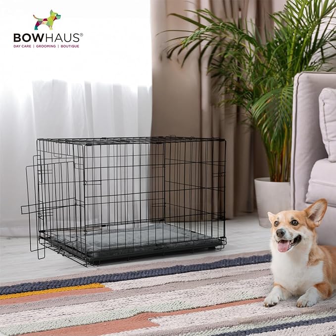BOWHAUS Machine-Washable Dog Bed Pad & Tray for 48-Inch Kennel, Non-Slip Flat Cozy Sleeping Mat & Easy-Clean Plastic Replacement Crate Pan, Comfortable & Durable for Dogs, Rabbits, Cats, Various Pets