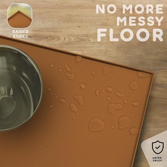 PetHappily Dog Food Mat - Raised Edges Dogs Mat for Food and Water Prevent Spill, Waterproof Cat Food Mats Protect Floors, Easy Clean Dog Bowl Mats for Food and Water, Silicone Pet Food Tray