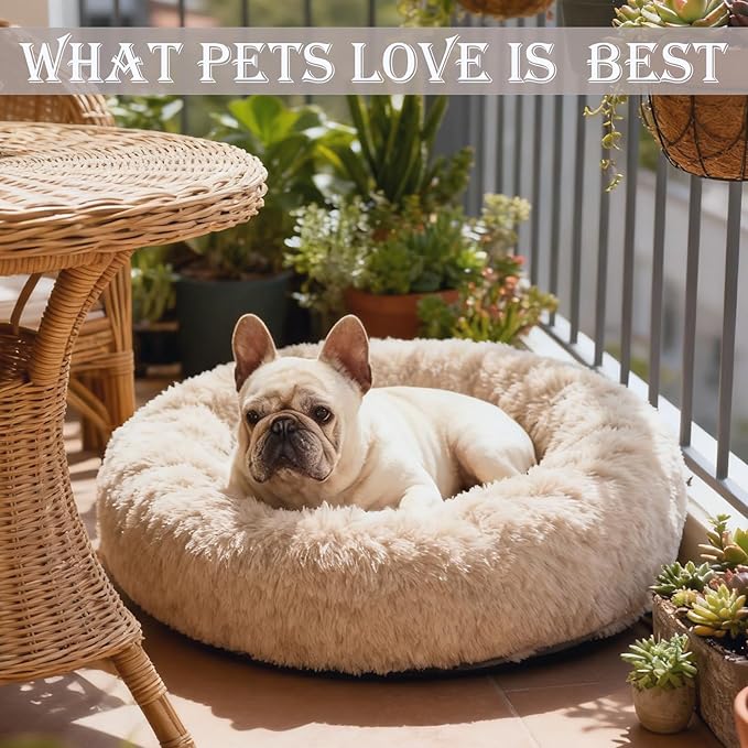 Aofast Calming Dog & Cat Bed for Extra Large Small Medium Sized Pet, Donut Washable Comfort Fluffy Warm Round Mat for Puppy Kitten, 8 Size Essentials Furniture Supplies Indoor
