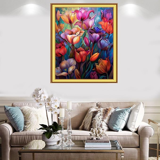 Foxnyart Stamped Cross Stitch Kits Full Range of Embroidery Needlework Starter Kits for Beginners Adults 11CT Embroidery Patterns Art Crafts DIY Needlepoint Kit-Colorful Flowers 16x20 inchs