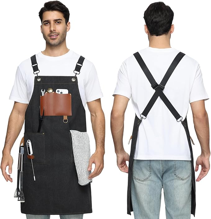 Kitchen Apron - 3 Large Pockets, Cross Back Apron With Adjustable Straps, Cooking Kitchen Chef Apron For Women And Men, Wear-Resistant & Easy To Clean.（Black）