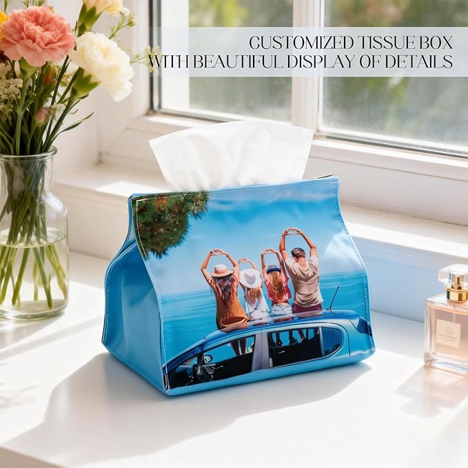 Custom Tissue Box Cover, Personalization Fabric Tissue Cover with Photo Image Logo for Bathroom,Dressing Tables,Bedroom,Office Convenient for Replacing Tissues