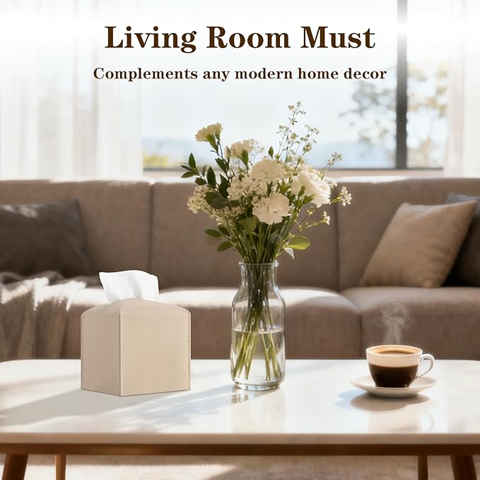 6-Pack Square Tissue Box Cover Holder, Beige PU Leather Decorative Covers for Living Room, Bathroom, Office & Car