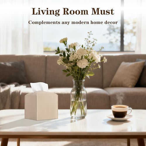 6-Pack Square Tissue Box Cover Holder, Beige PU Leather Decorative Covers for Living Room, Bathroom, Office & Car