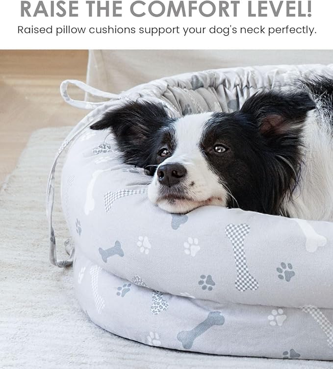 bilypaws Orthopedic Dog Bed for Large Dogs, Pet Sofa Bed with Egg Crate Foam, 4-Sided Bolster, Removable Washable Cover & Anti-Slip Bottom, X-Large Beige Bone