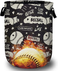 Baseball on Fire Laundry Basket with Sturdy Handles, Ball Game Collapsible Oxford Cloth Laundry Hamper Organizer Basket for Bathroom Bedroom 15.7x20 Inch