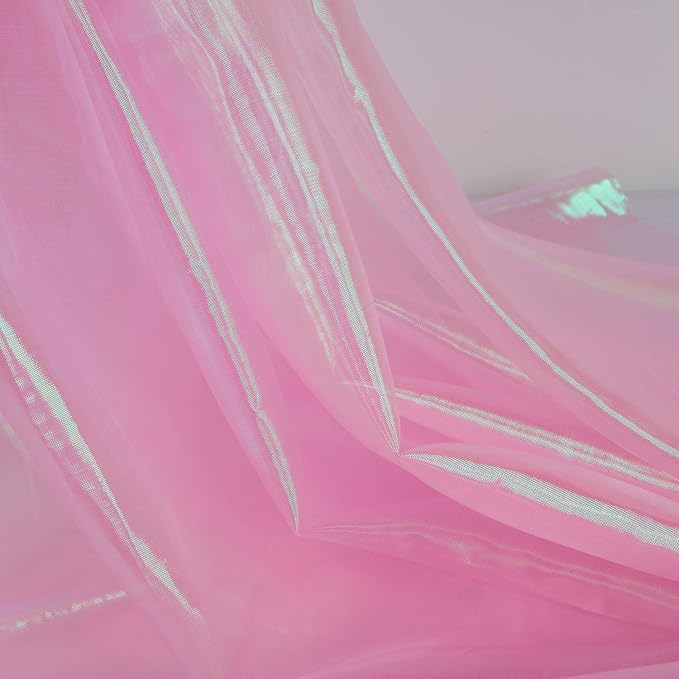 Sheer Iridescent Organza Fabric 58 Inches Wide - 5 Yards Precut - Shinny Wedding Party Decor Fairy Costume Voile Doll Clothes Sewing - Pink