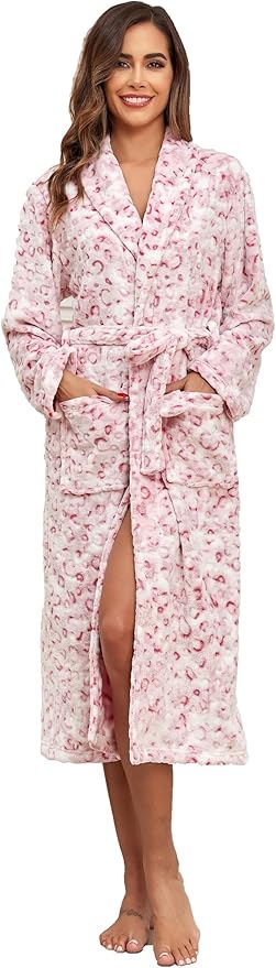 RONGTAI Womens Bathrobe Ladies Fleece Plush Warm Long Robes Fleece Nightgown Sleepwear