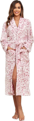 RONGTAI Womens Bathrobe Ladies Fleece Plush Warm Long Robes Fleece Nightgown Sleepwear