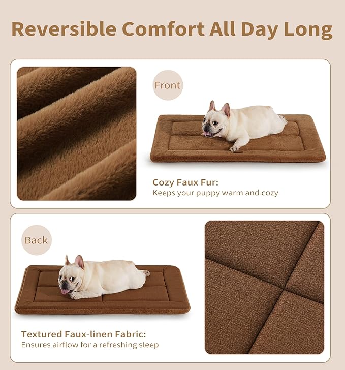 MADE 4 PETS Dog Crate Pad Bed for Large Dogs, Washable & Reversible, Anti-Slip Kennel Mat for Cozy Sleeping, Soft Fluffy Dog Bed for Indoor & Outdoor Use, 44"x32", Brown