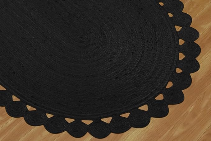 Oval Rug 5x8 Area Rug Solid Pattern Kilim Rug Black Solid Design 0.27 inches ThickIndoor Outdoor Rug Flatweave Rug Indian Artisans Rugs for Lake House Bedroom Dining Room Living Room