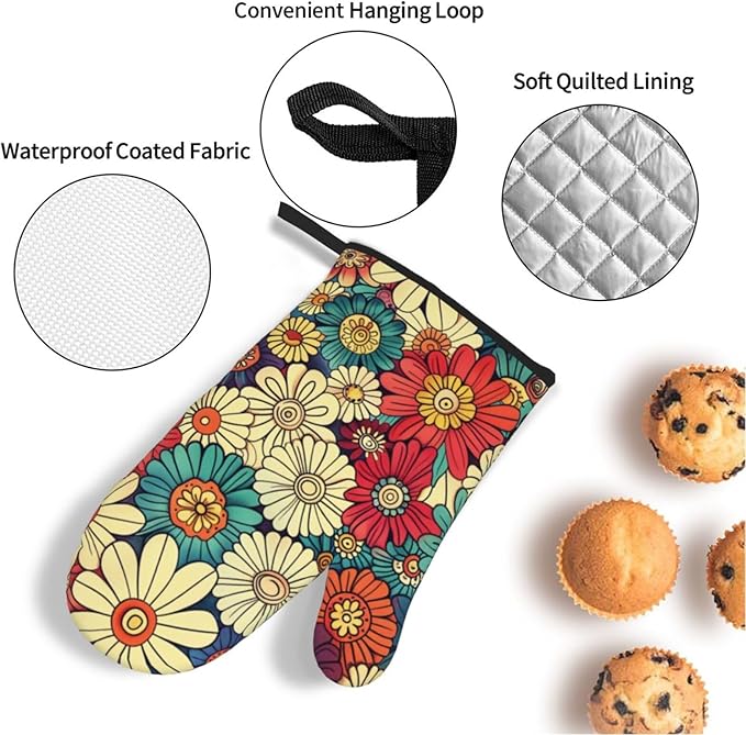 4 Pieces Flowers Oven Mitts and Pot Holder Set Floral Oven Gloves and Hot Pads Pot Holders for Farmhouse Kitchen Accessories and Decoration (Flowers)