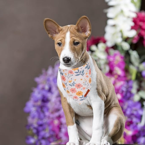 ADOGGYGO Floral Dog Bandanas 2 Pack, Triangle Reversible Pink White Flower Dog Scarf, Premium Durable Fabric, Pet Floral Bandanas for Small Dogs (Small)
