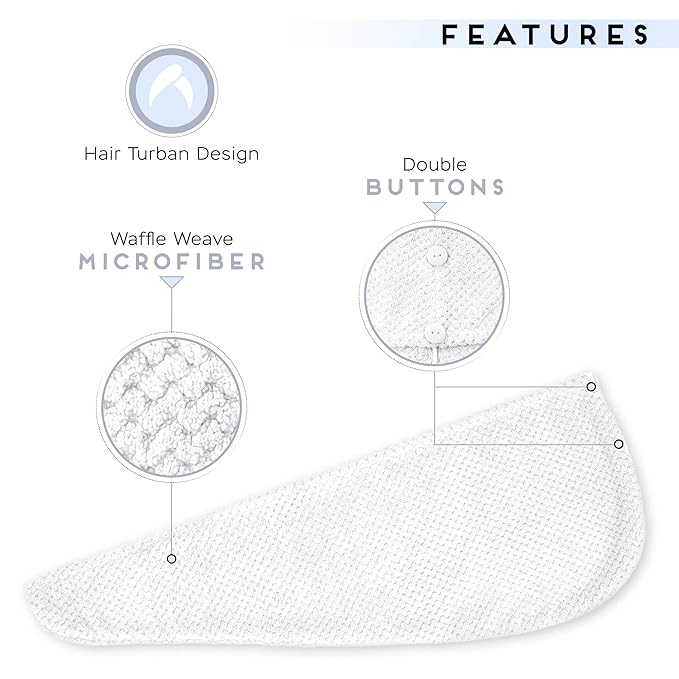 SimpleField 2 Pack Microfiber Hair Towel Wrap for Women, Anti Frizz Quick Drying Hair Turban for All Hair Style, Absorbent and Lightweight (Bright White)